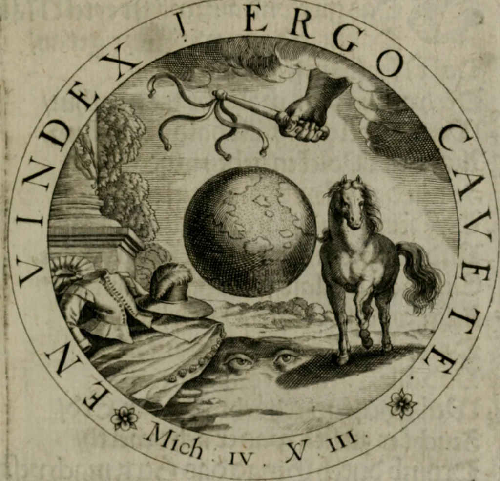 An illustration from Sacra emblemata LXXVI : in quibus summa unius cuiusq[ue] evangelii rotunde adumbratur : das ist, Sechsundsibentzig geistliche figürlein in welchen eines ieder evangelij summa kürtzlichen wird abgebildet, 1625, leaf 52