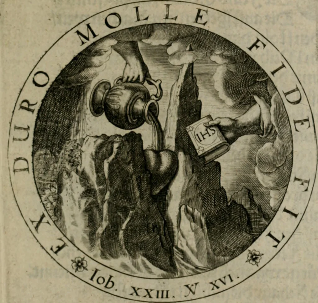 An illustration from Sacra emblemata LXXVI : in quibus summa unius cuiusq[ue] evangelii rotunde adumbratur : das ist, Sechsundsibentzig geistliche figürlein in welchen eines ieder evangelij summa kürtzlichen wird abgebildet, 1625, leaf 58