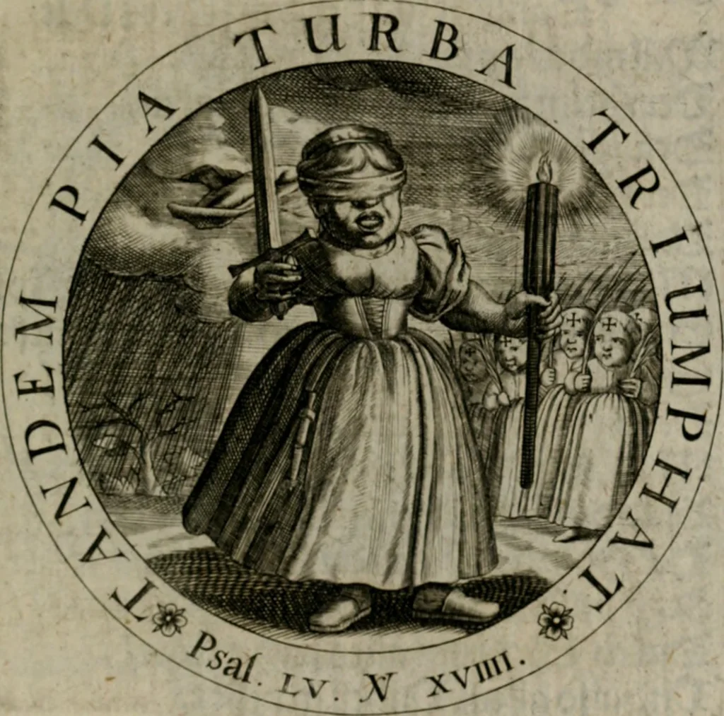 An illustration from Sacra emblemata LXXVI : in quibus summa unius cuiusq[ue] evangelii rotunde adumbratur : das ist, Sechsundsibentzig geistliche figürlein in welchen eines ieder evangelij summa kürtzlichen wird abgebildet, 1625, leaf 60