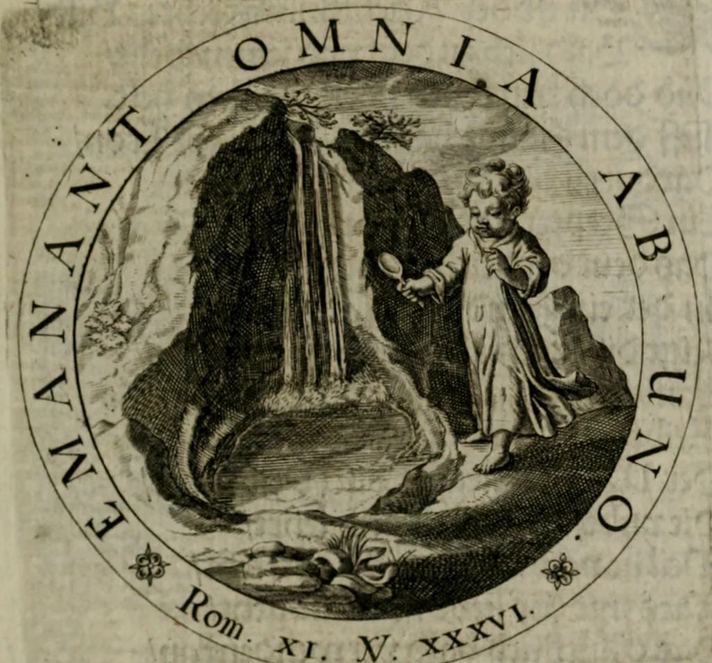 An illustration from Sacra emblemata LXXVI : in quibus summa unius cuiusq[ue] evangelii rotunde adumbratur : das ist, Sechsundsibentzig geistliche figürlein in welchen eines ieder evangelij summa kürtzlichen wird abgebildet, 1625, leaf 66