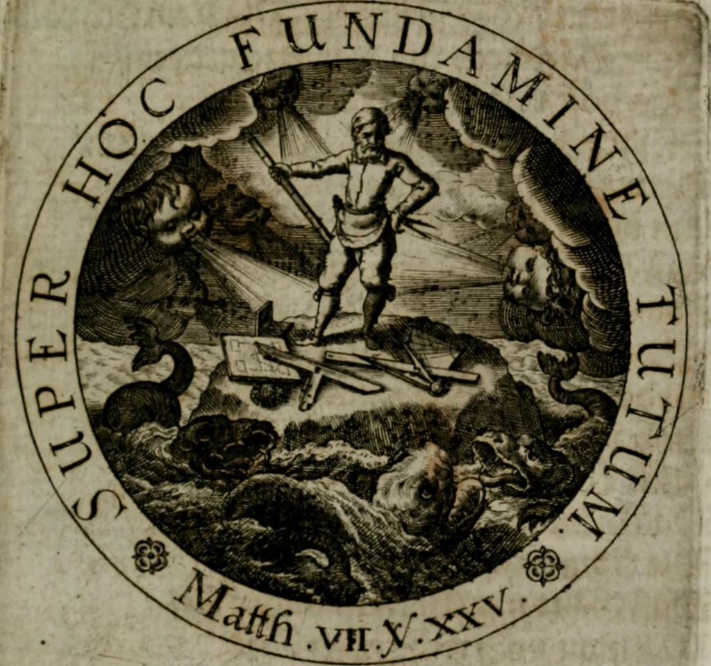 An illustration from Sacra emblemata LXXVI : in quibus summa unius cuiusq[ue] evangelii rotunde adumbratur : das ist, Sechsundsibentzig geistliche figürlein in welchen eines ieder evangelij summa kürtzlichen wird abgebildet, 1625, leaf 80