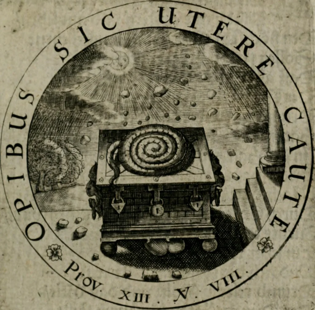 An illustration from Sacra emblemata LXXVI : in quibus summa unius cuiusq[ue] evangelii rotunde adumbratur : das ist, Sechsundsibentzig geistliche figürlein in welchen eines ieder evangelij summa kürtzlichen wird abgebildet, 1625, leaf 88