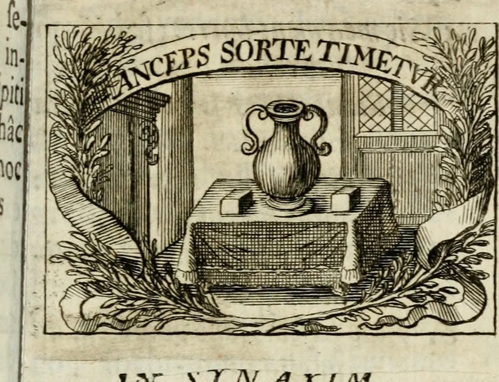 An illustration from Sacra mystarum hebdomada, sive, Quotidiana pro sacerdotibus piè celebrandi : septenaria verò pro laicis, devotè communicandi formula, sacris, è litteris, 1700, leaf 160