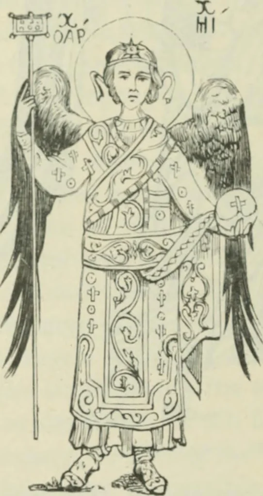 An illustration from Sacred and legendary art : containing legends of the angels and archangels, the evangelists, the apostles, the doctors of the Church and St. Mary Magdalene as represented in the fine arts, 1911, leaf 103