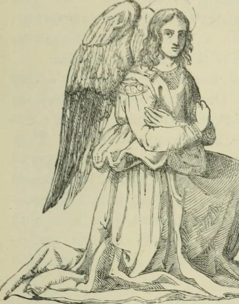 An illustration from Sacred and legendary art : containing legends of the angels and archangels, the evangelists, the apostles, the doctors of the Church and St. Mary Magdalene as represented in the fine arts, 1911, leaf 104