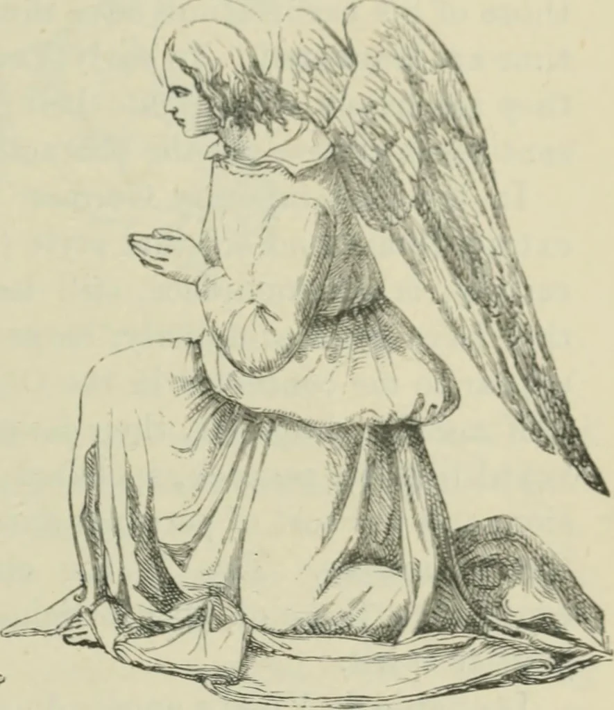 An illustration from Sacred and legendary art : containing legends of the angels and archangels, the evangelists, the apostles, the doctors of the Church and St. Mary Magdalene as represented in the fine arts, 1911, leaf 104