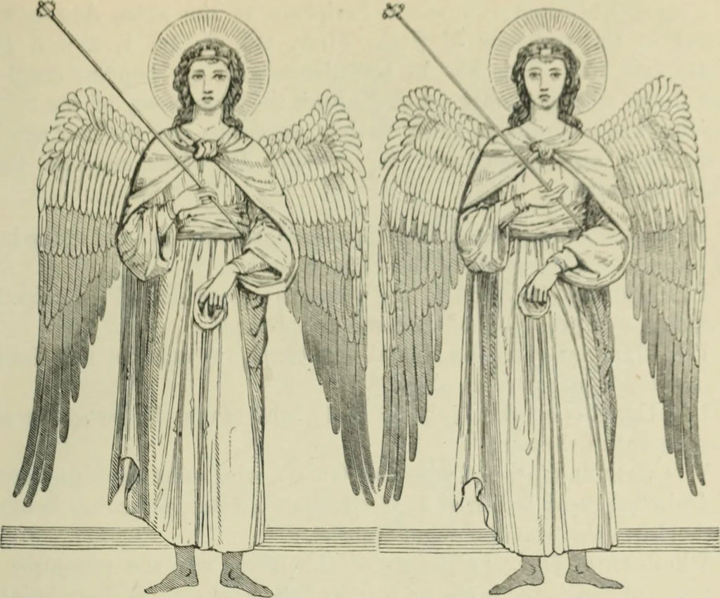An illustration from Sacred and legendary art : containing legends of the angels and archangels, the evangelists, the apostles, the doctors of the Church and St. Mary Magdalene as represented in the fine arts, 1911, leaf 116