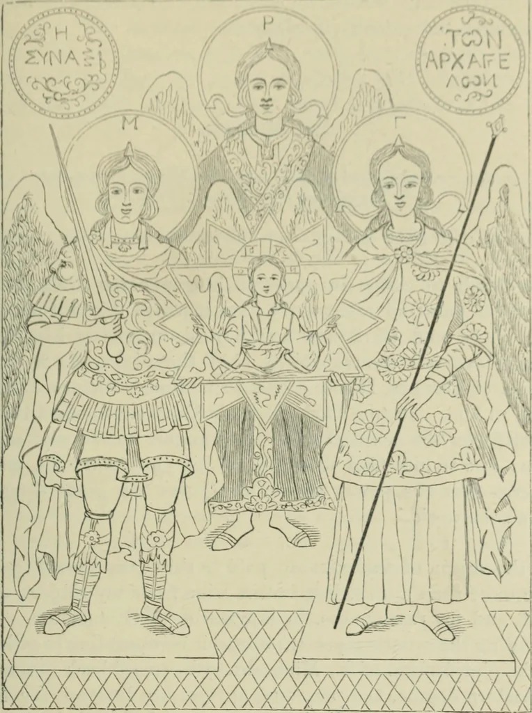 An illustration from Sacred and legendary art : containing legends of the angels and archangels, the evangelists, the apostles, the doctors of the Church and St. Mary Magdalene as represented in the fine arts, 1911, leaf 122