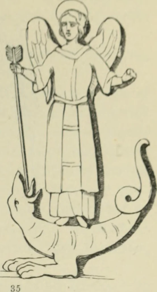 An illustration from Sacred and legendary art : containing legends of the angels and archangels, the evangelists, the apostles, the doctors of the Church and St. Mary Magdalene as represented in the fine arts, 1911, leaf 132
