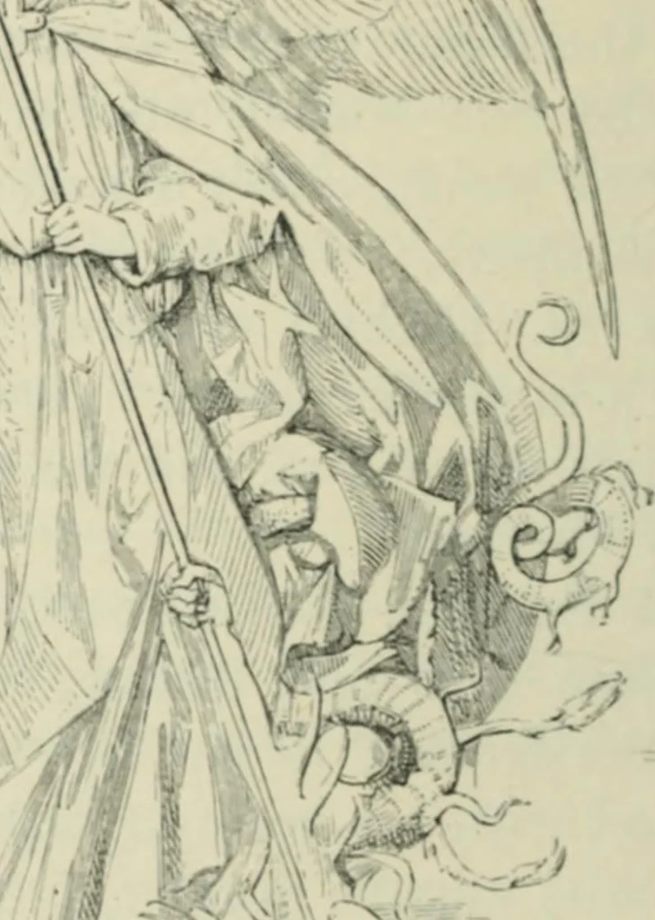 An illustration from Sacred and legendary art : containing legends of the angels and archangels, the evangelists, the apostles, the doctors of the Church and St. Mary Magdalene as represented in the fine arts, 1911, leaf 133