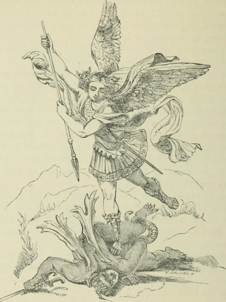 An illustration from Sacred and legendary art : containing legends of the angels and archangels, the evangelists, the apostles, the doctors of the Church and St. Mary Magdalene as represented in the fine arts, 1911, leaf 135