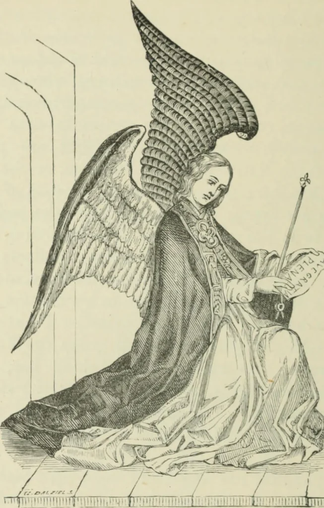 An illustration from Sacred and legendary art : containing legends of the angels and archangels, the evangelists, the apostles, the doctors of the Church and St. Mary Magdalene as represented in the fine arts, 1911, leaf 151