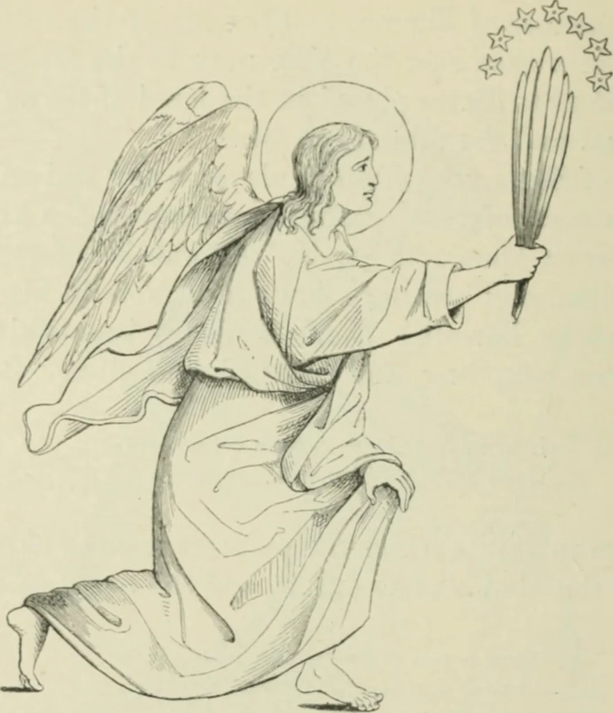 An illustration from Sacred and legendary art : containing legends of the angels and archangels, the evangelists, the apostles, the doctors of the Church and St. Mary Magdalene as represented in the fine arts, 1911, leaf 153