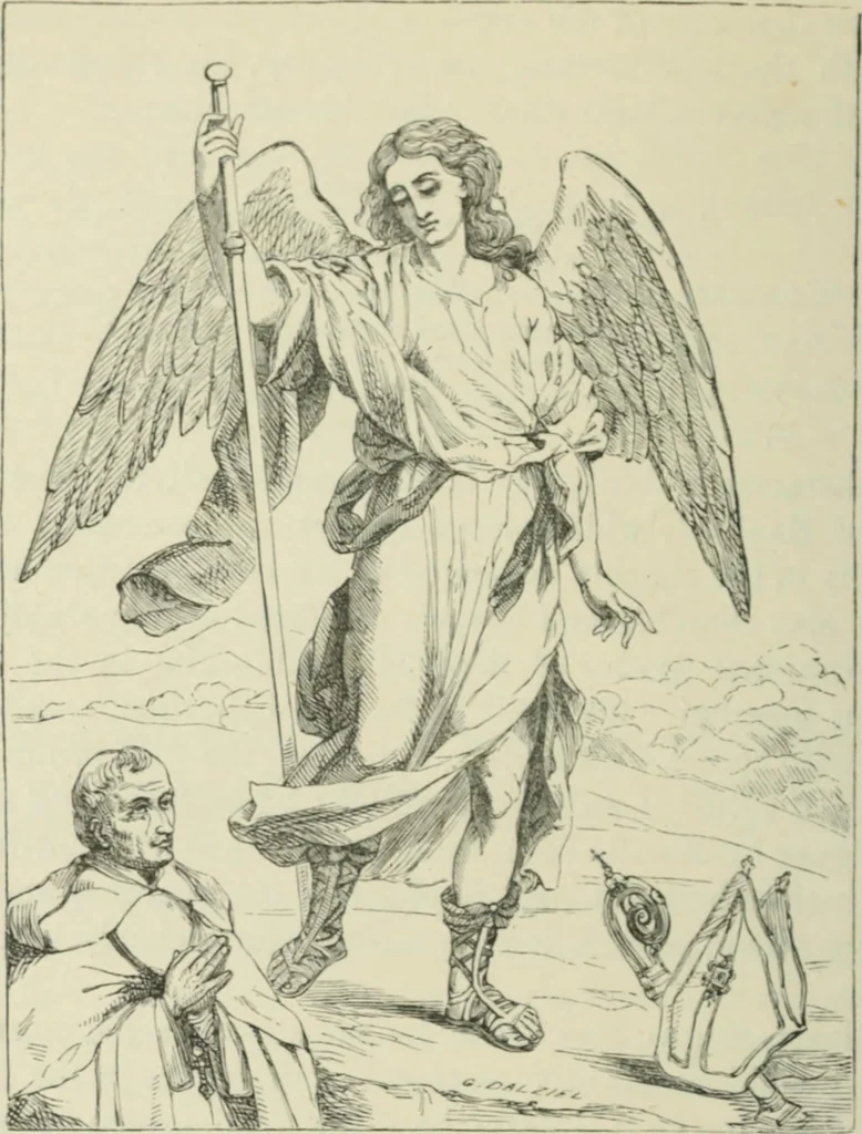 An illustration from Sacred and legendary art : containing legends of the angels and archangels, the evangelists, the apostles, the doctors of the Church and St. Mary Magdalene as represented in the fine arts, 1911, leaf 157