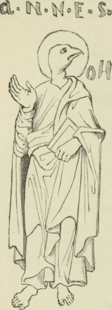 An illustration from Sacred and legendary art : containing legends of the angels and archangels, the evangelists, the apostles, the doctors of the Church and St. Mary Magdalene as represented in the fine arts, 1911, leaf 167
