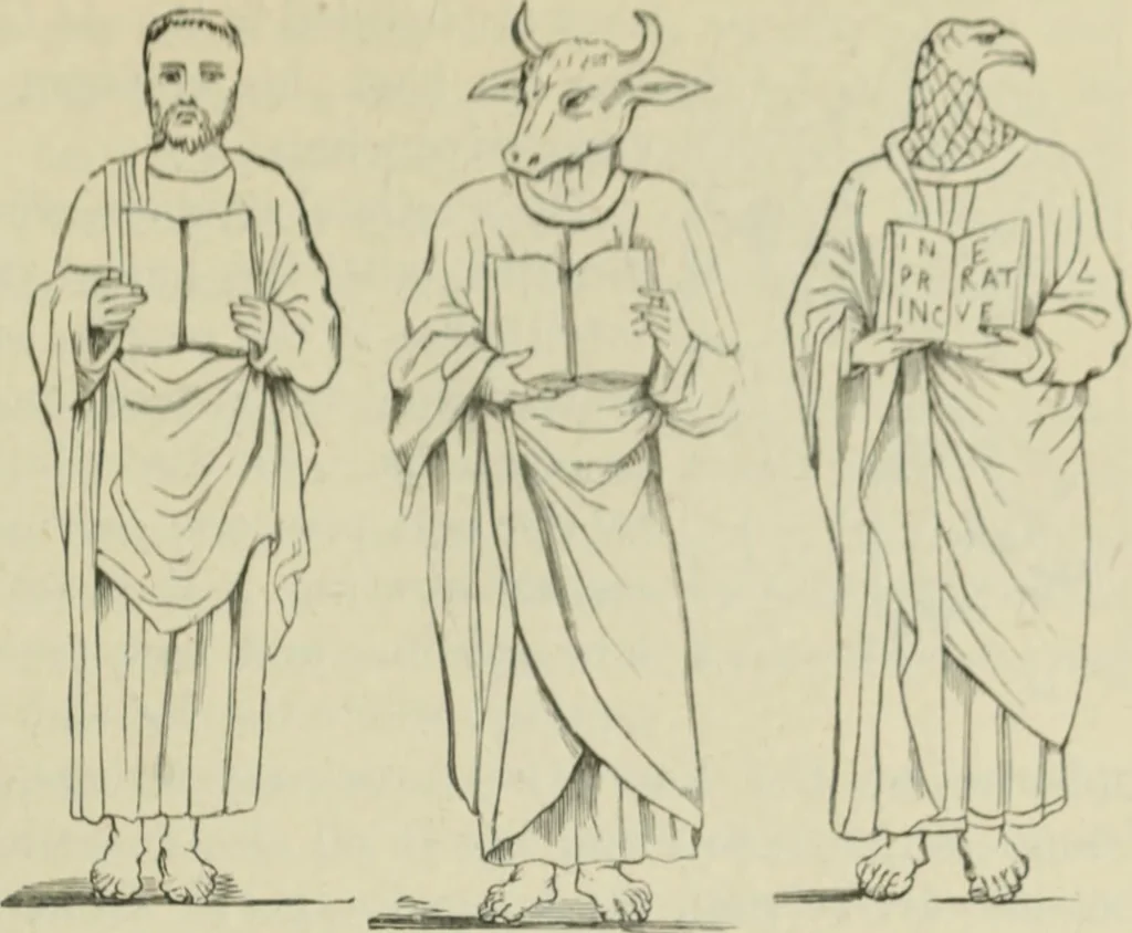 An illustration from Sacred and legendary art : containing legends of the angels and archangels, the evangelists, the apostles, the doctors of the Church and St. Mary Magdalene as represented in the fine arts, 1911, leaf 168