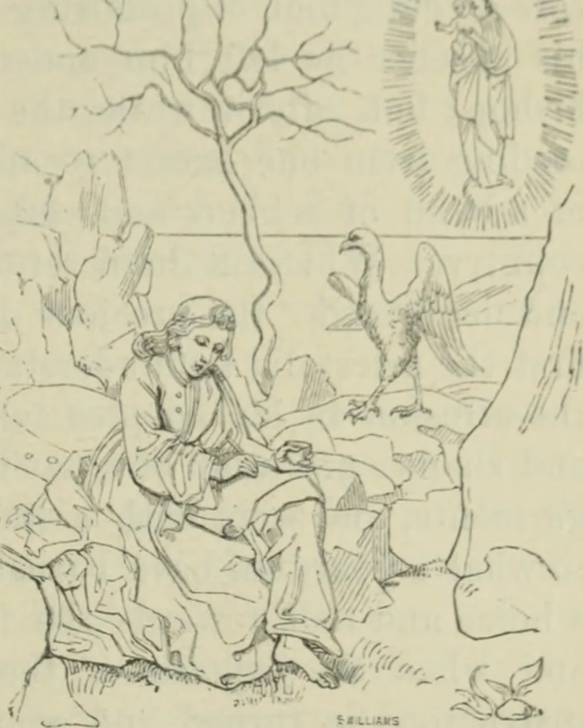 An illustration from Sacred and legendary art : containing legends of the angels and archangels, the evangelists, the apostles, the doctors of the Church and St. Mary Magdalene as represented in the fine arts, 1911, leaf 196