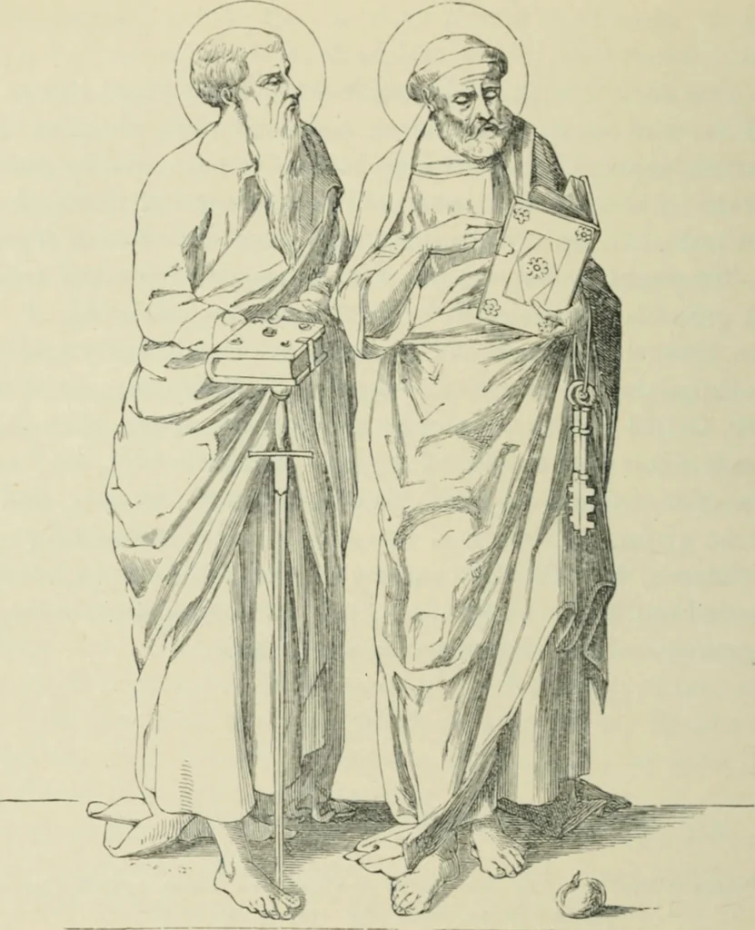 An illustration from Sacred and legendary art : containing legends of the angels and archangels, the evangelists, the apostles, the doctors of the Church and St. Mary Magdalene as represented in the fine arts, 1911, leaf 217