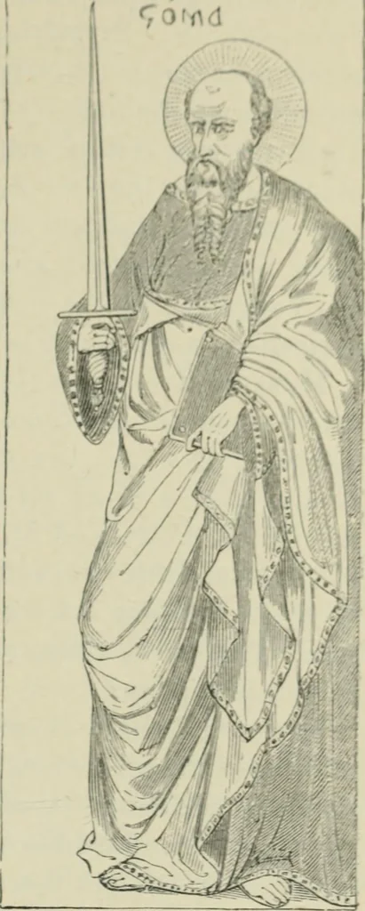 An illustration from Sacred and legendary art : containing legends of the angels and archangels, the evangelists, the apostles, the doctors of the Church and St. Mary Magdalene as represented in the fine arts, 1911, leaf 220