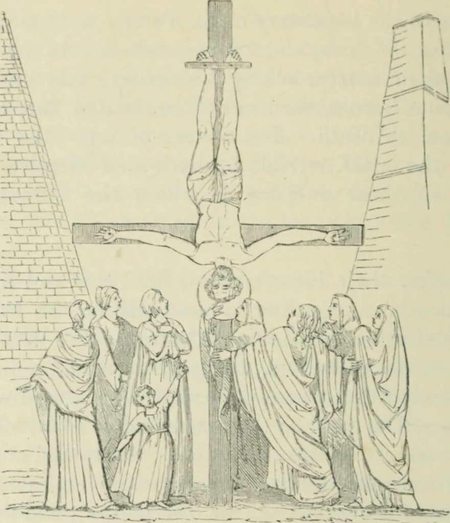 An illustration from Sacred and legendary art : containing legends of the angels and archangels, the evangelists, the apostles, the doctors of the Church and St. Mary Magdalene as represented in the fine arts, 1911, leaf 239