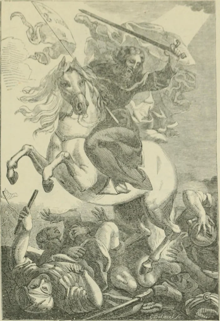An illustration from Sacred and legendary art : containing legends of the angels and archangels, the evangelists, the apostles, the doctors of the Church and St. Mary Magdalene as represented in the fine arts, 1911, leaf 268