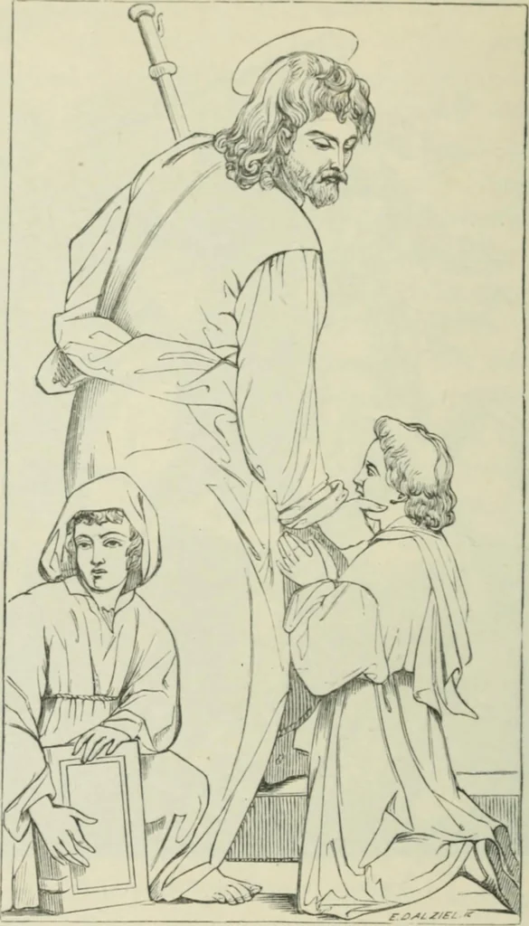 An illustration from Sacred and legendary art : containing legends of the angels and archangels, the evangelists, the apostles, the doctors of the Church and St. Mary Magdalene as represented in the fine arts, 1911, leaf 269