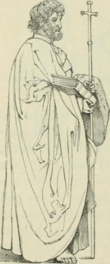 An illustration from Sacred and legendary art : containing legends of the angels and archangels, the evangelists, the apostles, the doctors of the Church and St. Mary Magdalene as represented in the fine arts, 1911, leaf 273