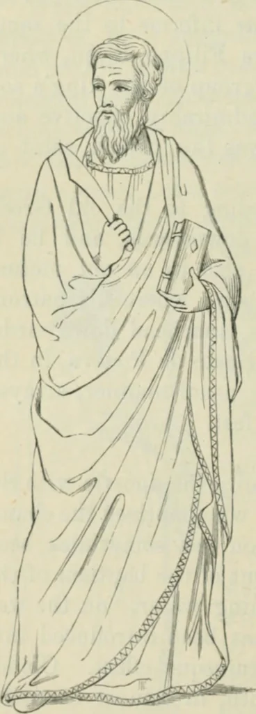 An illustration from Sacred and legendary art : containing legends of the angels and archangels, the evangelists, the apostles, the doctors of the Church and St. Mary Magdalene as represented in the fine arts, 1911, leaf 275