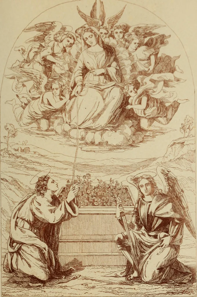 An illustration from Sacred and legendary art : containing legends of the angels and archangels, the evangelists, the apostles, the doctors of the Church and St. Mary Magdalene as represented in the fine arts, 1911, leaf 280