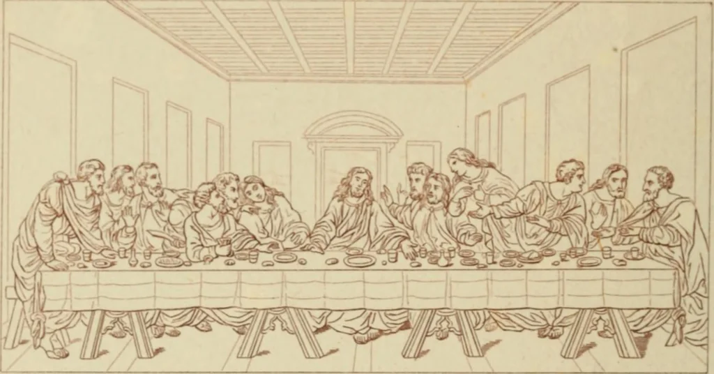An illustration from Sacred and legendary art : containing legends of the angels and archangels, the evangelists, the apostles, the doctors of the Church and St. Mary Magdalene as represented in the fine arts, 1911, leaf 295