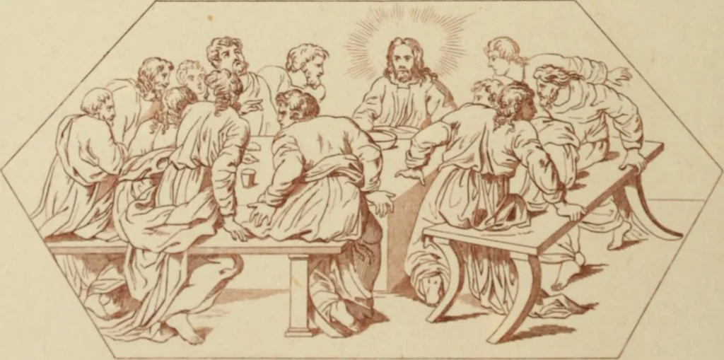 An illustration from Sacred and legendary art : containing legends of the angels and archangels, the evangelists, the apostles, the doctors of the Church and St. Mary Magdalene as represented in the fine arts, 1911, leaf 295