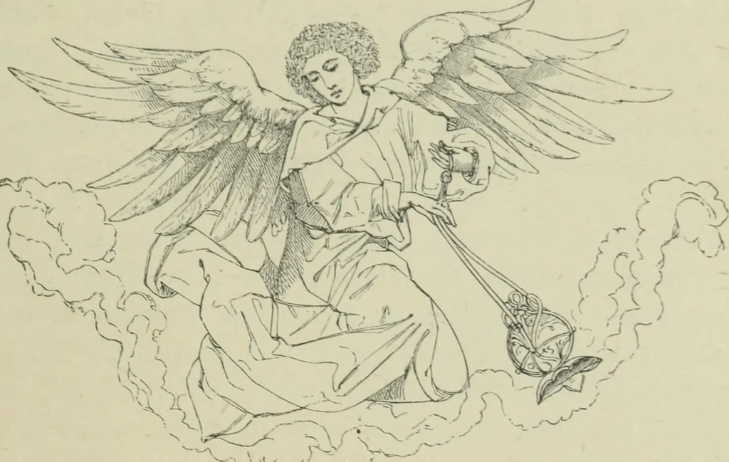 An illustration from Sacred and legendary art : containing legends of the angels and archangels, the evangelists, the apostles, the doctors of the Church and St. Mary Magdalene as represented in the fine arts, 1911, leaf 314