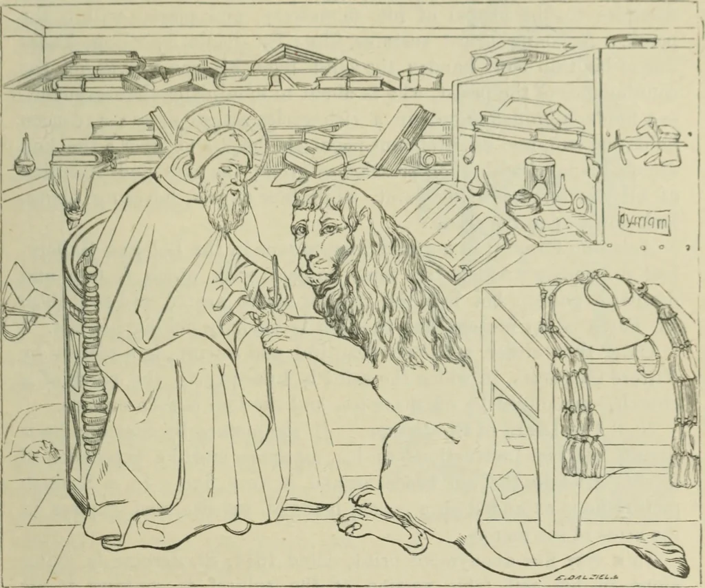 An illustration from Sacred and legendary art : containing legends of the angels and archangels, the evangelists, the apostles, the doctors of the Church and St. Mary Magdalene as represented in the fine arts, 1911, leaf 334