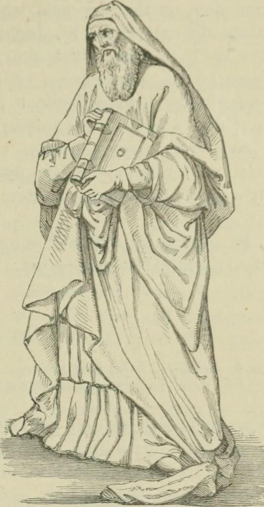 An illustration from Sacred and legendary art : containing legends of the angels and archangels, the evangelists, the apostles, the doctors of the Church and St. Mary Magdalene as represented in the fine arts, 1911, leaf 336