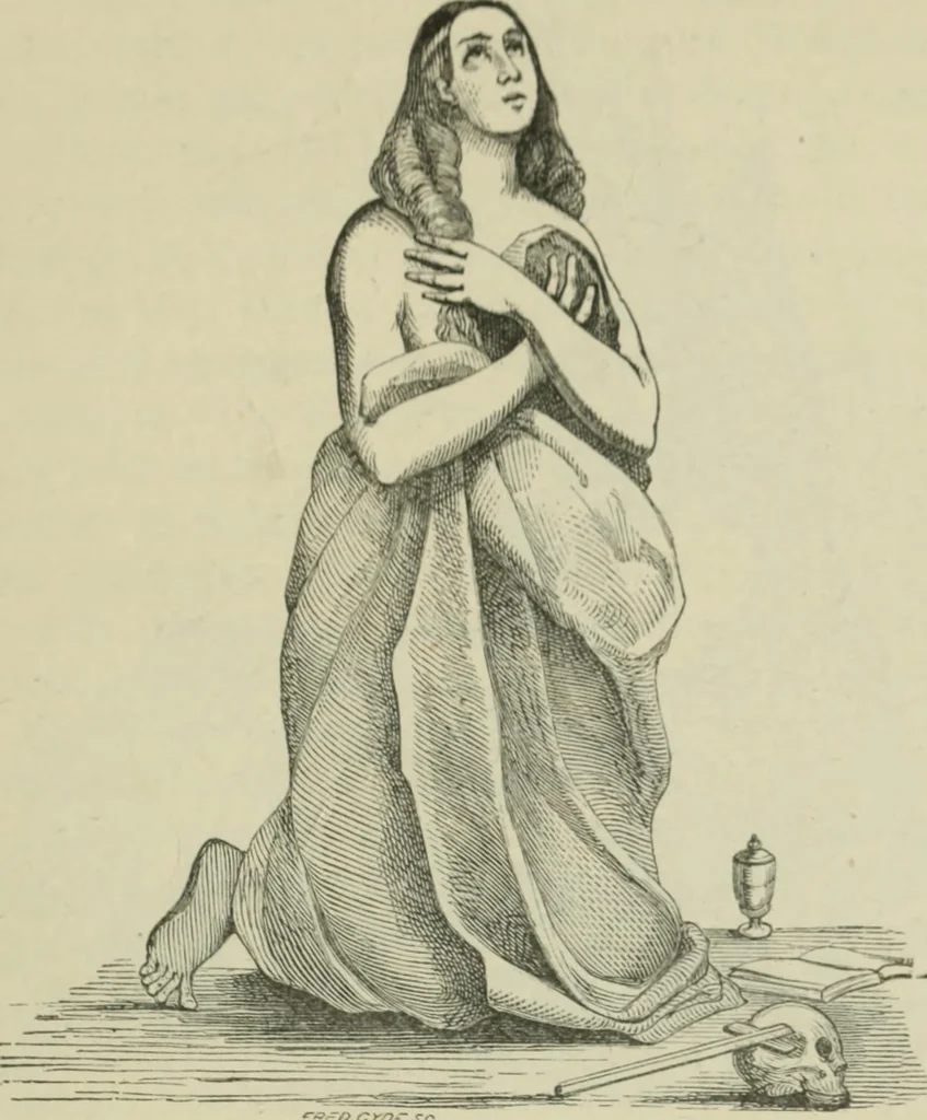 An illustration from Sacred and legendary art : containing legends of the angels and archangels, the evangelists, the apostles, the doctors of the Church and St. Mary Magdalene as represented in the fine arts, 1911, leaf 398