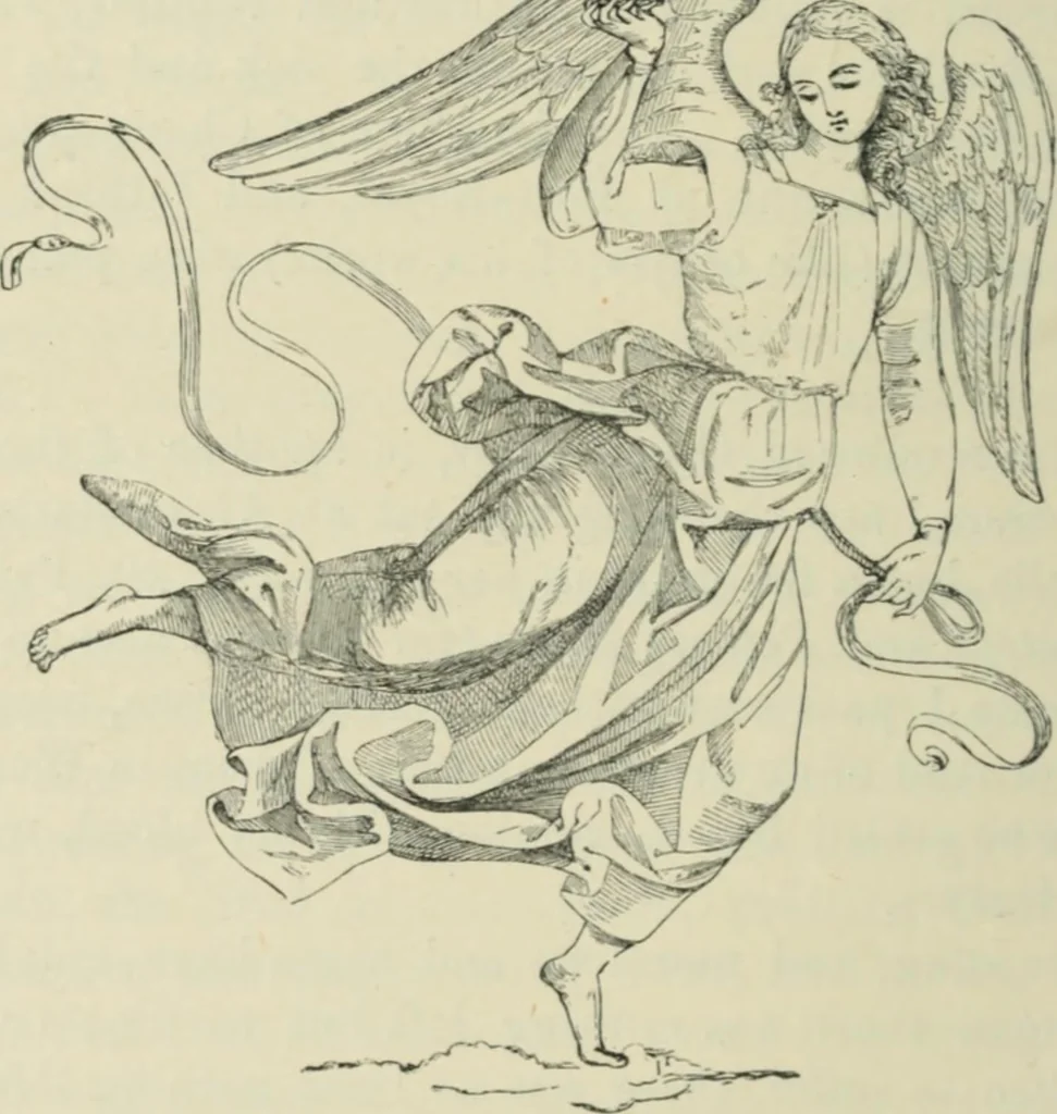 An illustration from Sacred and legendary art : containing legends of the angels and archangels, the evangelists, the apostles, the doctors of the Church and St. Mary Magdalene as represented in the fine arts, 1911, leaf 433