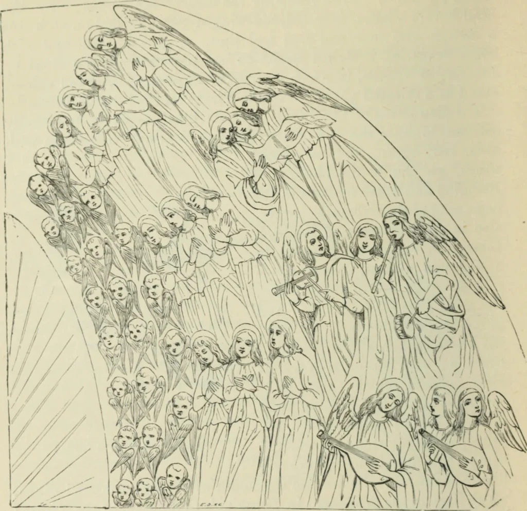 An illustration from Sacred and legendary art : containing legends of the angels and archangels, the evangelists, the apostles, the doctors of the Church and St. Mary Magdalene as represented in the fine arts, 1911, leaf 77