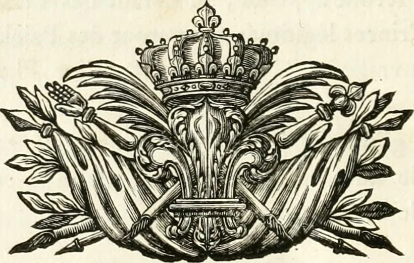 An illustration from Sacre et couronnement de Louis XVI roi de France et de Navarre à Rheims, le 11 juin 1775 : précédé de Recherches sur le sacre des rois de France, depuis Clovis jusqu'a Louis XV : et suivi d'un Journal historique de ce qui s'est passé a cette auguste cérémonie : enrichi d'un très-grand nombre de figures en taille-douce, gravées par le sieur Patas, avec leurs explications, 1775, leaf 109