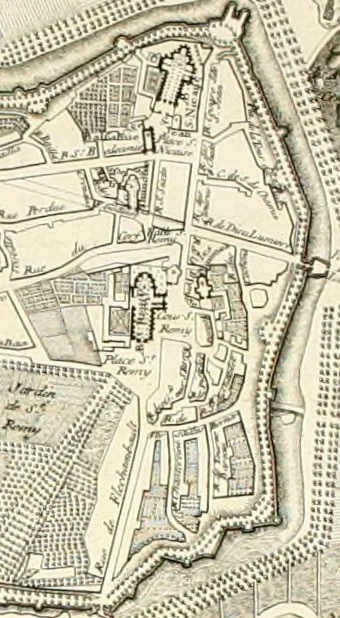 An illustration from Sacre et couronnement de Louis XVI roi de France et de Navarre à Rheims, le 11 juin 1775 : précédé de Recherches sur le sacre des rois de France, depuis Clovis jusqu'a Louis XV : et suivi d'un Journal historique de ce qui s'est passé a cette auguste cérémonie : enrichi d'un très-grand nombre de figures en taille-douce, gravées par le sieur Patas, avec leurs explications, 1775, leaf 11