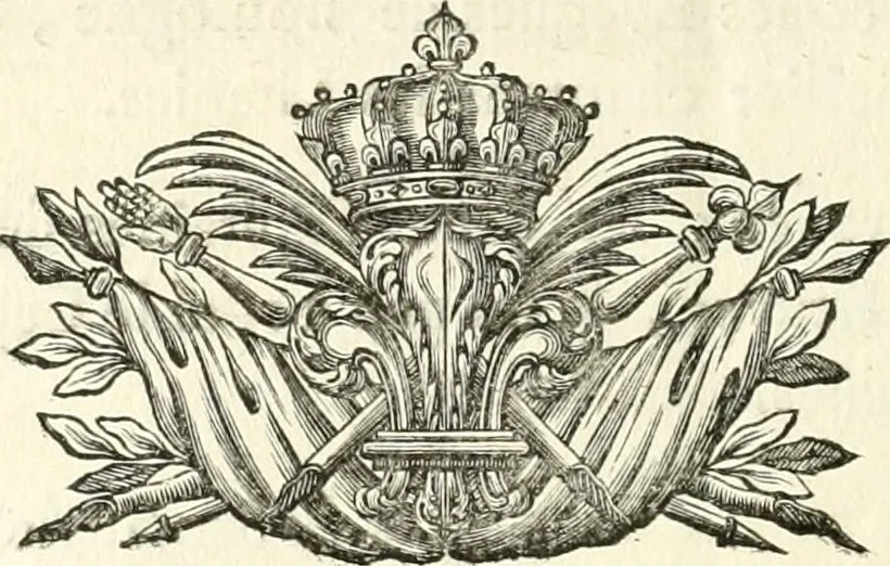 An illustration from Sacre et couronnement de Louis XVI roi de France et de Navarre à Rheims, le 11 juin 1775 : précédé de Recherches sur le sacre des rois de France, depuis Clovis jusqu'a Louis XV : et suivi d'un Journal historique de ce qui s'est passé a cette auguste cérémonie : enrichi d'un très-grand nombre de figures en taille-douce, gravées par le sieur Patas, avec leurs explications, 1775, leaf 143