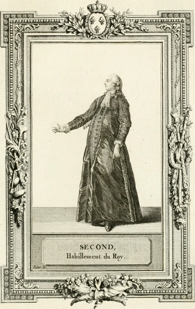 An illustration from Sacre et couronnement de Louis XVI roi de France et de Navarre à Rheims, le 11 juin 1775 : précédé de Recherches sur le sacre des rois de France, depuis Clovis jusqu'a Louis XV : et suivi d'un Journal historique de ce qui s'est passé a cette auguste cérémonie : enrichi d'un très-grand nombre de figures en taille-douce, gravées par le sieur Patas, avec leurs explications, 1775, leaf 284