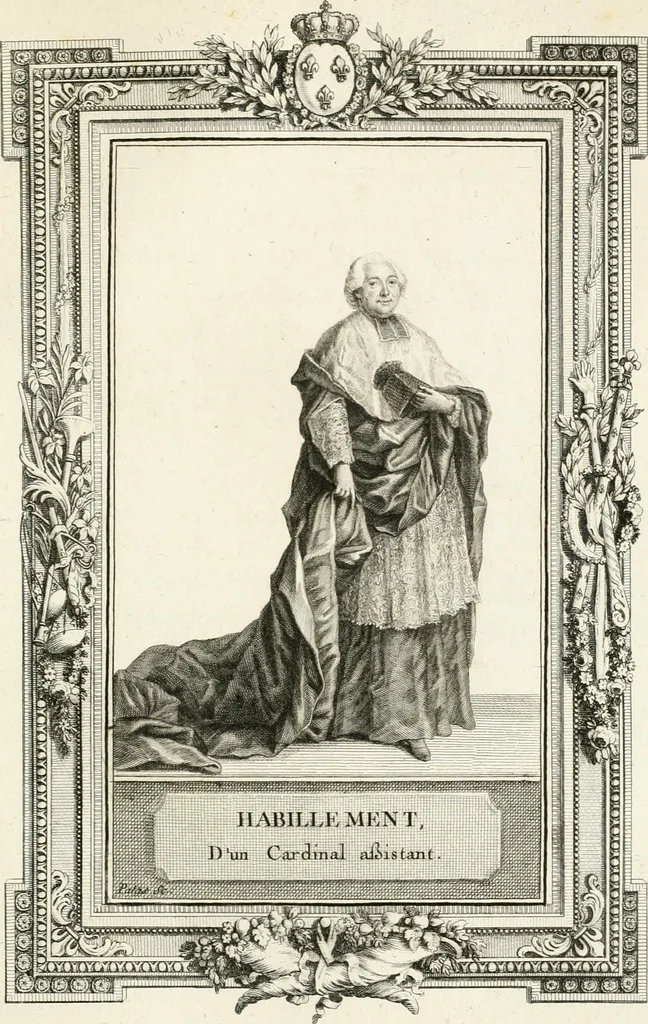 An illustration from Sacre et couronnement de Louis XVI roi de France et de Navarre à Rheims, le 11 juin 1775 : précédé de Recherches sur le sacre des rois de France, depuis Clovis jusqu'a Louis XV : et suivi d'un Journal historique de ce qui s'est passé a cette auguste cérémonie : enrichi d'un très-grand nombre de figures en taille-douce, gravées par le sieur Patas, avec leurs explications, 1775, leaf 312