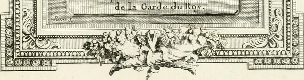 An illustration from Sacre et couronnement de Louis XVI roi de France et de Navarre à Rheims, le 11 juin 1775 : précédé de Recherches sur le sacre des rois de France, depuis Clovis jusqu'a Louis XV : et suivi d'un Journal historique de ce qui s'est passé a cette auguste cérémonie : enrichi d'un très-grand nombre de figures en taille-douce, gravées par le sieur Patas, avec leurs explications, 1775, leaf 348