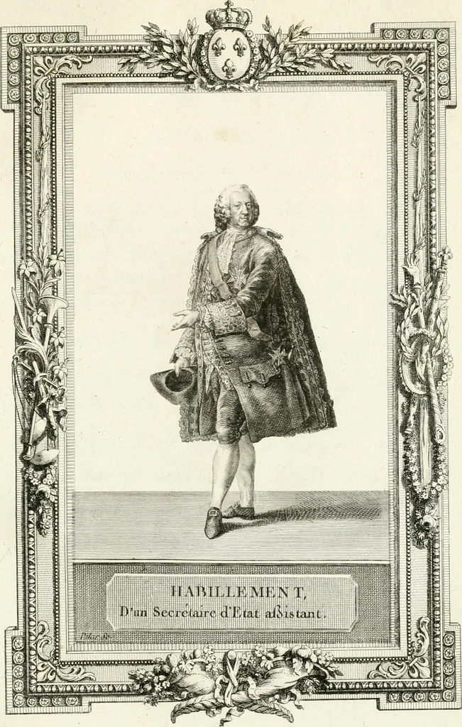 An illustration from Sacre et couronnement de Louis XVI roi de France et de Navarre à Rheims, le 11 juin 1775 : précédé de Recherches sur le sacre des rois de France, depuis Clovis jusqu'a Louis XV : et suivi d'un Journal historique de ce qui s'est passé a cette auguste cérémonie : enrichi d'un très-grand nombre de figures en taille-douce, gravées par le sieur Patas, avec leurs explications, 1775, leaf 356