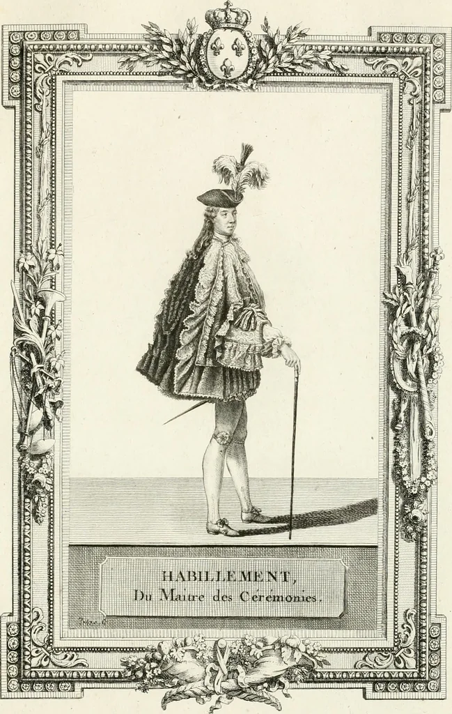 An illustration from Sacre et couronnement de Louis XVI roi de France et de Navarre à Rheims, le 11 juin 1775 : précédé de Recherches sur le sacre des rois de France, depuis Clovis jusqu'a Louis XV : et suivi d'un Journal historique de ce qui s'est passé a cette auguste cérémonie : enrichi d'un très-grand nombre de figures en taille-douce, gravées par le sieur Patas, avec leurs explications, 1775, leaf 362