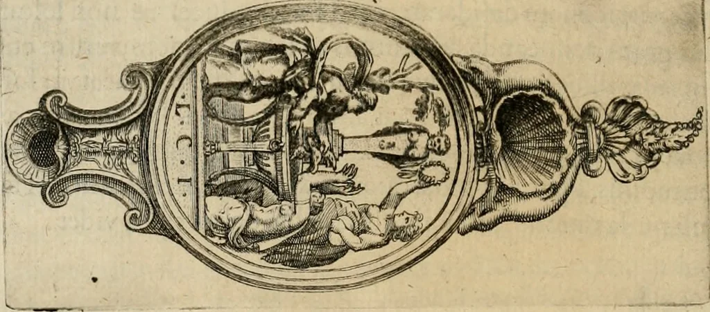 An illustration from Sacrorum elaeochrismaton myrothecium sacroprophanum : in quo ex antiquis Graecis at Latinis scriptoribus quidquid ad nomina, antiquitatem, vsum & abusum oleorum & vnguentorum ex sacris habetur litteris dilucidè explicatur, 1625, leaf 93