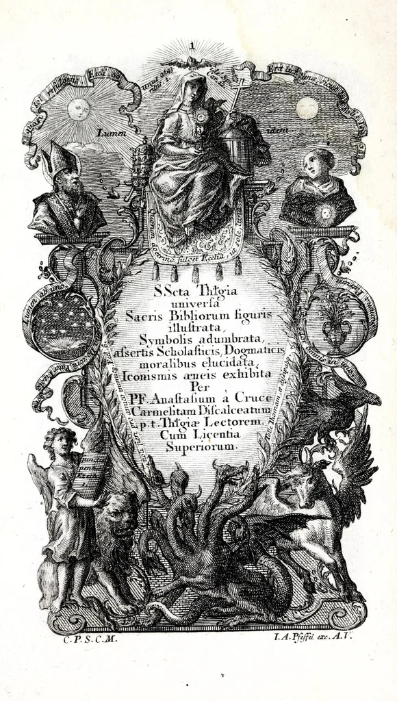 An illustration from Sacrosancta theologia universa : sacris bibliorum figuris illustrata, symbolis adumbrata, assertis scholasticis, dogmaticis, moralibus elucidata, iconismis aeneis exhibita : ..., 1738, leaf 125