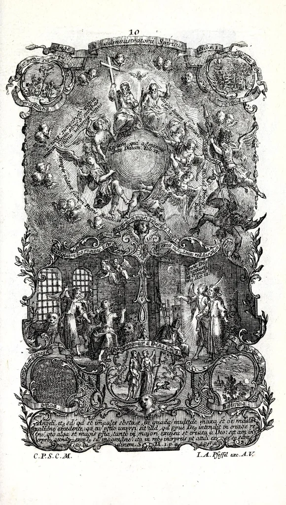 An illustration from Sacrosancta theologia universa : sacris bibliorum figuris illustrata, symbolis adumbrata, assertis scholasticis, dogmaticis, moralibus elucidata, iconismis aeneis exhibita : ..., 1738, leaf 143