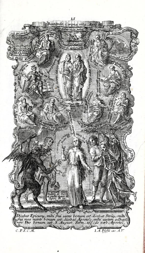 An illustration from Sacrosancta theologia universa : sacris bibliorum figuris illustrata, symbolis adumbrata, assertis scholasticis, dogmaticis, moralibus elucidata, iconismis aeneis exhibita : ..., 1738, leaf 153