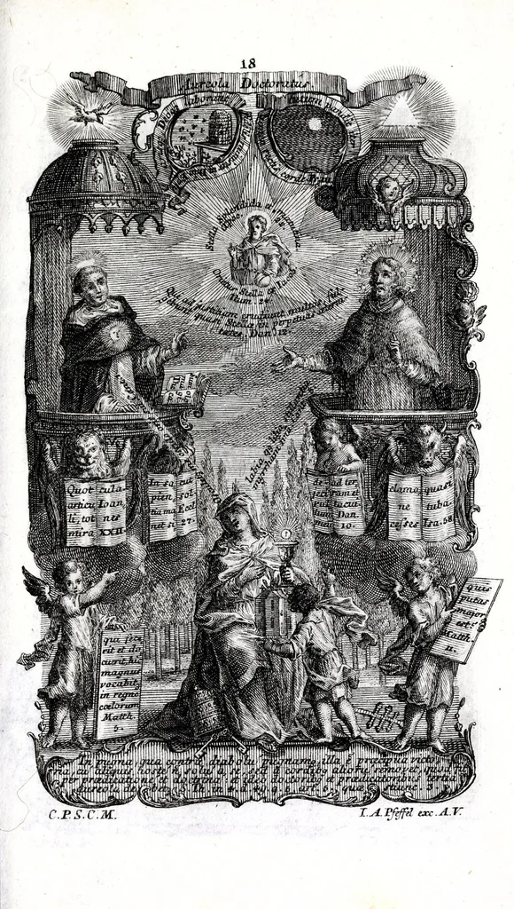 An illustration from Sacrosancta theologia universa : sacris bibliorum figuris illustrata, symbolis adumbrata, assertis scholasticis, dogmaticis, moralibus elucidata, iconismis aeneis exhibita : ..., 1738, leaf 159